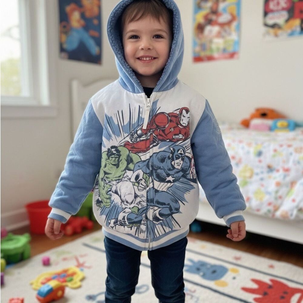 Marvel Kids' Blue and White Superhero Hoodie Sz 5/6